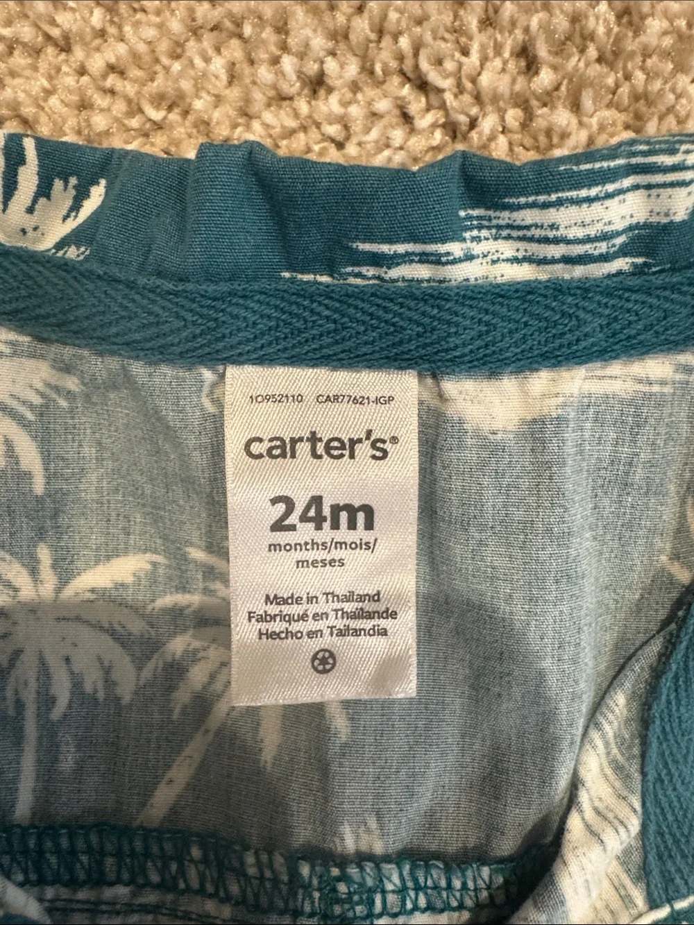 Carter's Teal and White Palm Print Romper One Piece 24 Month